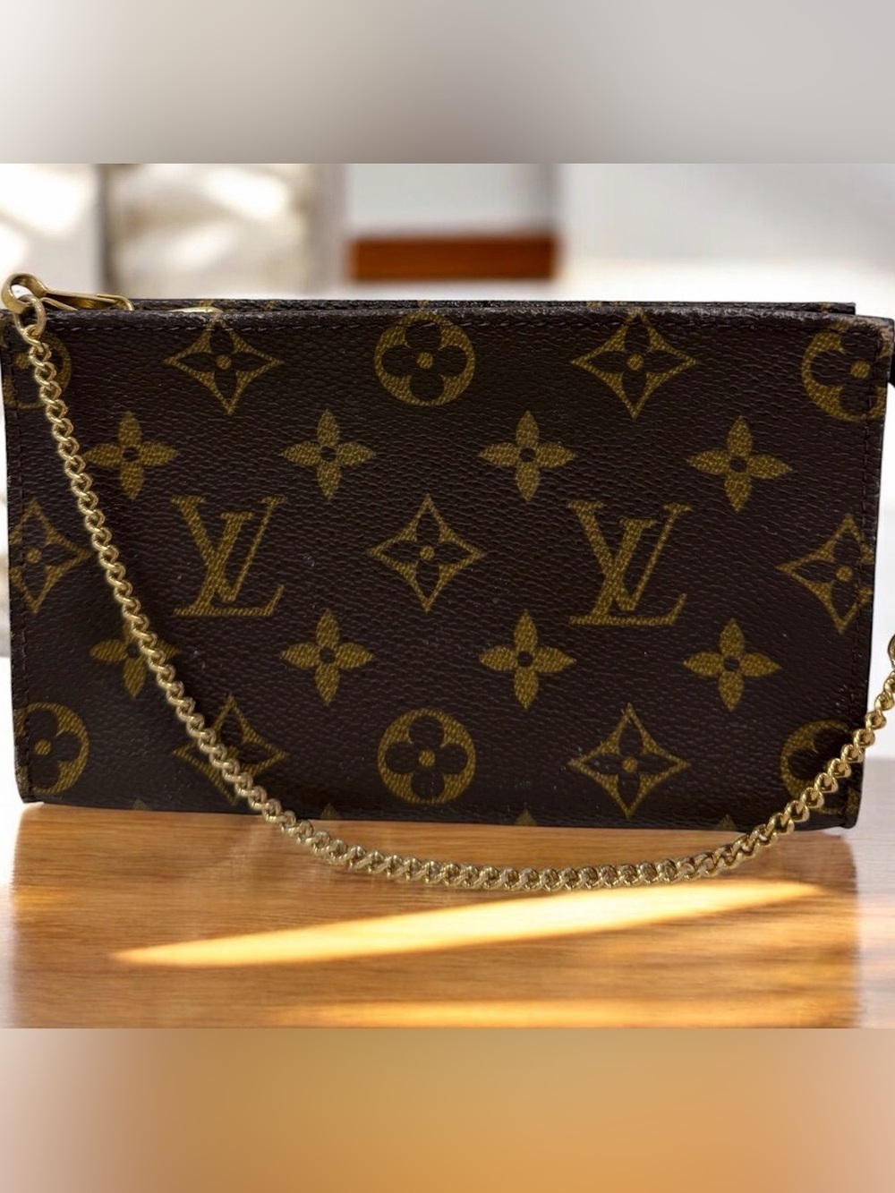 Louis Vuitton Monogram Canvas Chain Wristlet in Brown and Gold